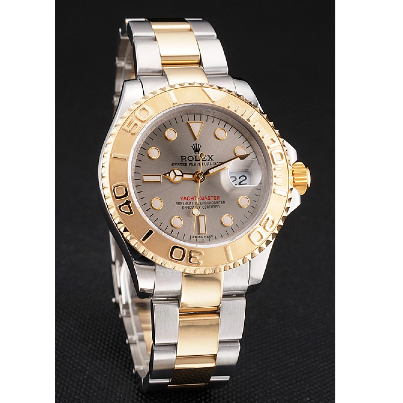 Aaa replica Tone Two Stainless Dial Dial Gold Swiss Gray Yacht-Master Steel Case Bezel Rolex 0705